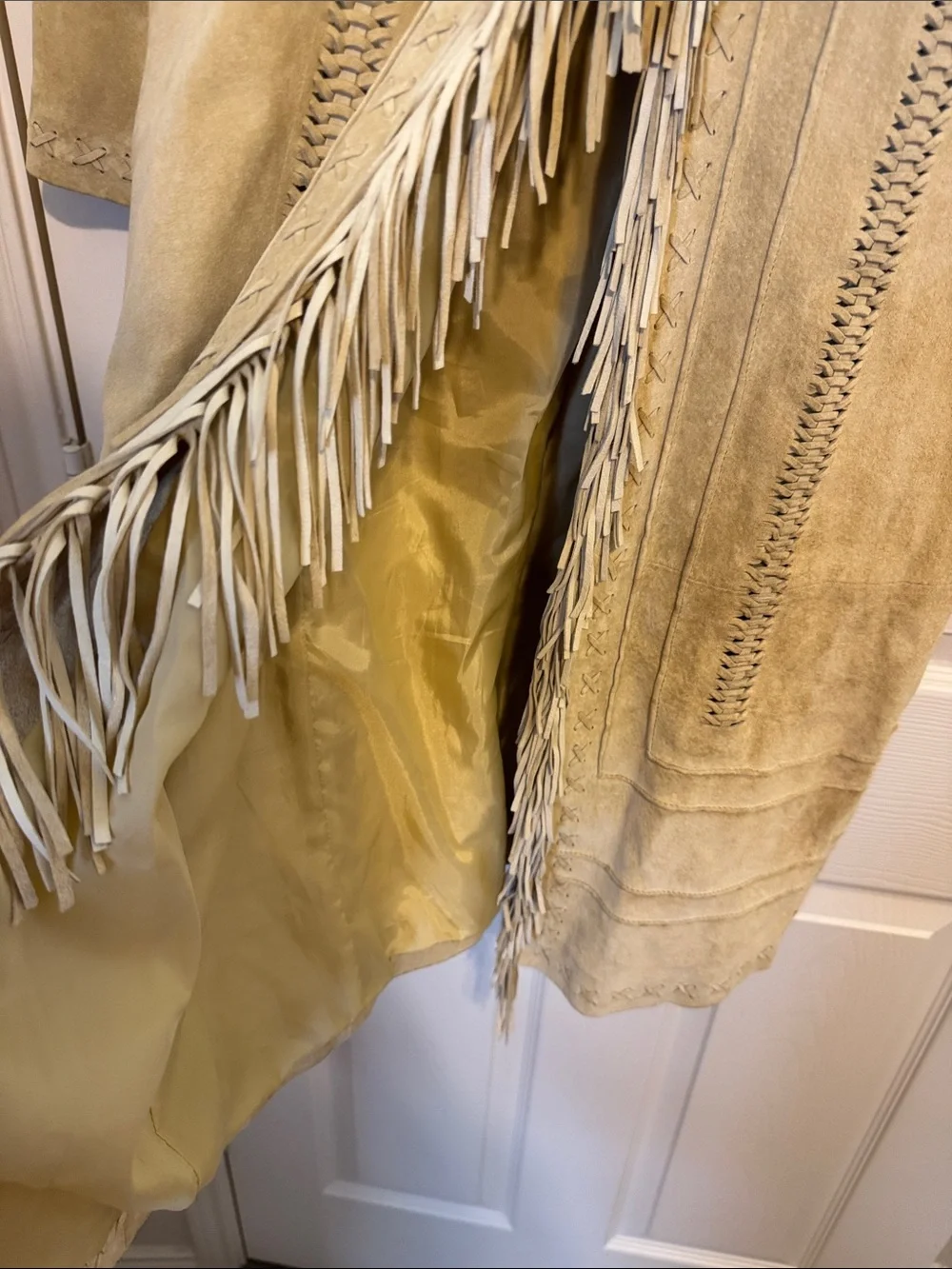 VINTAGE MODA  International Camel colored Suede Fringe  Coat